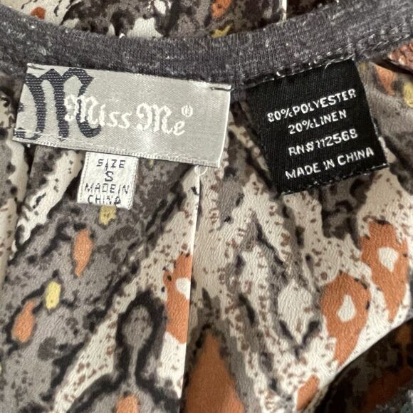 MISS ME Tank Top Hi Low Hemline Gray Linen Blend Boho Print Back Women’s S - Picture 6 of 6